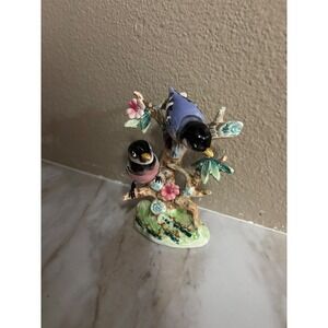 Vintage Japan Chickadee Bird Figurine D-1782 Ceramic Hand Painted Blue Pink 4.5"